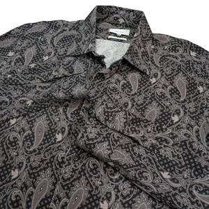 Reiss Mens Slim Fit Paisley Print Button‎ Down Shirt Black Grey Tan Size M